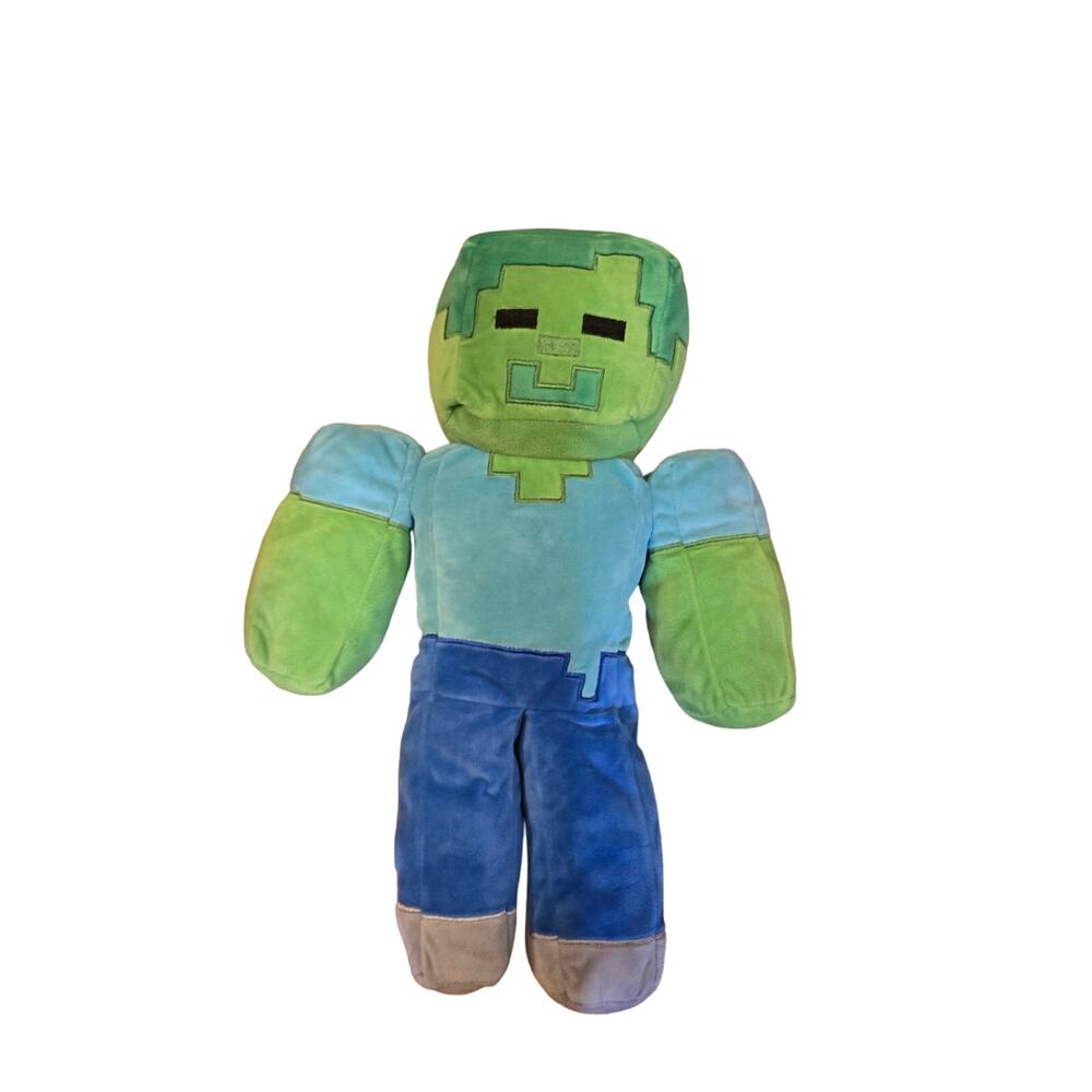 Minecraft Zombie Plush Pillow 18” Green Pixel Stuffed Toy Gamer Decor Mojang